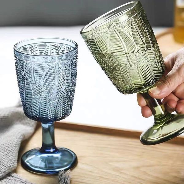 Wine Glasses 1pc Wine Glasses Goblets Cup 300ml Relief Retro Diamond Pattern Juice liquor Drinking Cups 10oz Bar Household Wedding Wine Glas
