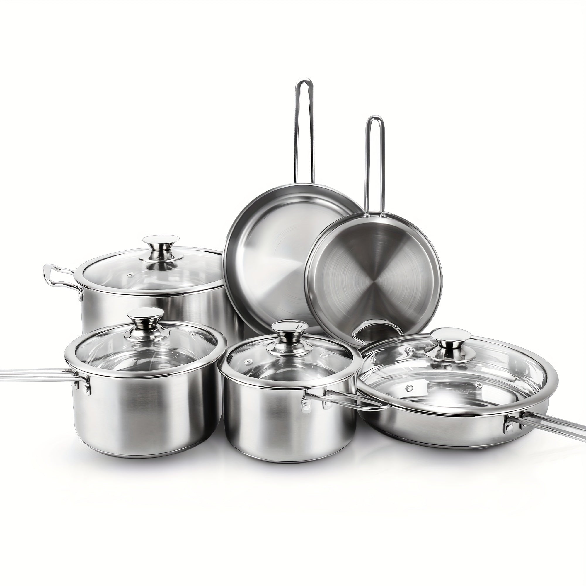 TEMU 10 Pieces Stainless Steel Pots And Pans Set, Kitchen Cookware Sets, Induction Cooking Set Compatible With All Stovetops