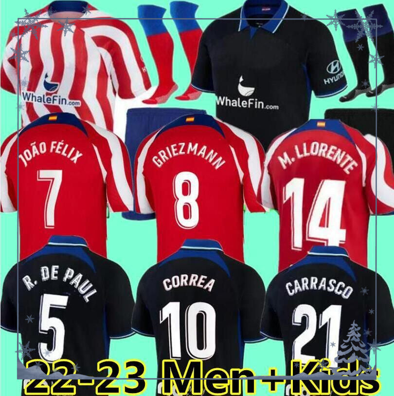 soccer jerseys 22 23 JOAO FELIX home 2022 2023 M. LLORENTE Correa camiseta football shirts uniforms away kids kit GRIEZMANN R. DE PAUL Cunha CARRASC
