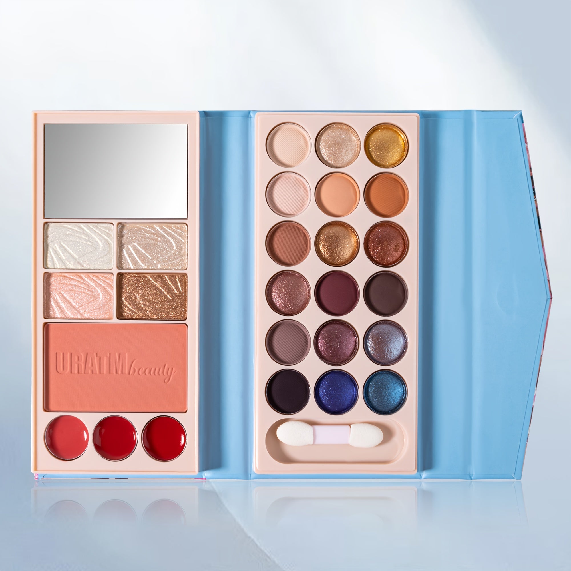 TEMU Makeup Palette With Blush, Eyeshadow & Lipstick - Creamy Multifunctional Cosmetic Palette, For Wear, Compact Travel-, Mixed Color Palette For