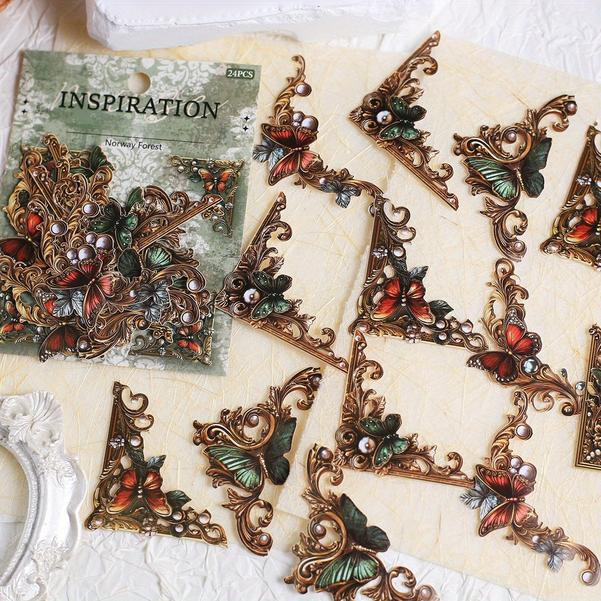 TEMU 24pcs Paper Stickers - Golden--brown-beige--gray-black Frame Borders With Glossy Edges & Matte, Irregular Shapes (labeled A-z) For Scrapbooking,