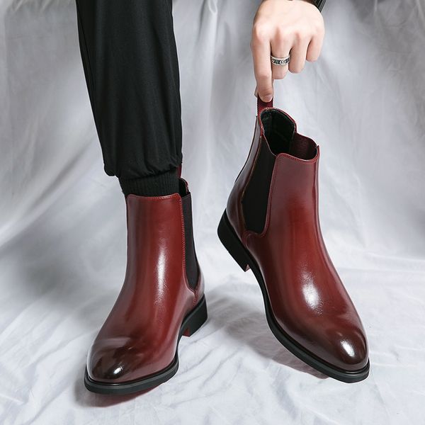 Style British Red Mens Mid Calf Dress Business Designer Formal Ankle Boots Winter Spring Genuine Leather Shoes for Men 87b6