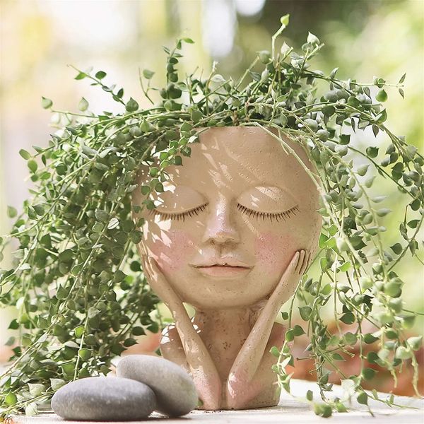 Girls Face Head Flower Planter Succulent Plant Flower Container Pot Flowerpot Figure Garden Decor Nordic Tabletop Ornament H5 240229