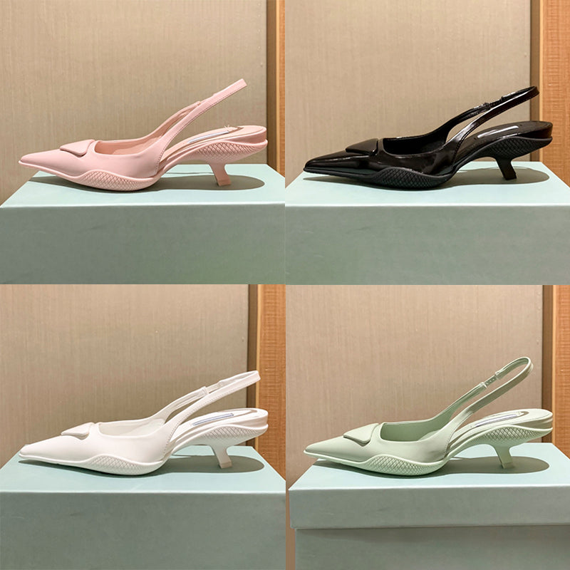 With Box Designer Heels Womens Summer Brushed Leather Slingback High-Heeled Pumps Dress Shoes Black White Low Heel Lady Sandals Patent Leathers Loaf