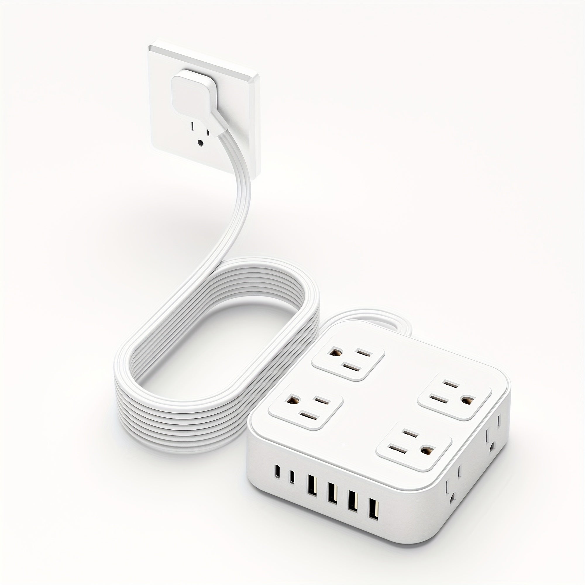 TEMU Outlet Extender Power Strip With Protector And 5 Ft Flat Extension Cord, 8 Ac Outlets, 6 Usb Charging Ports (4 Usb A & 2 Usb C), Desk Charging