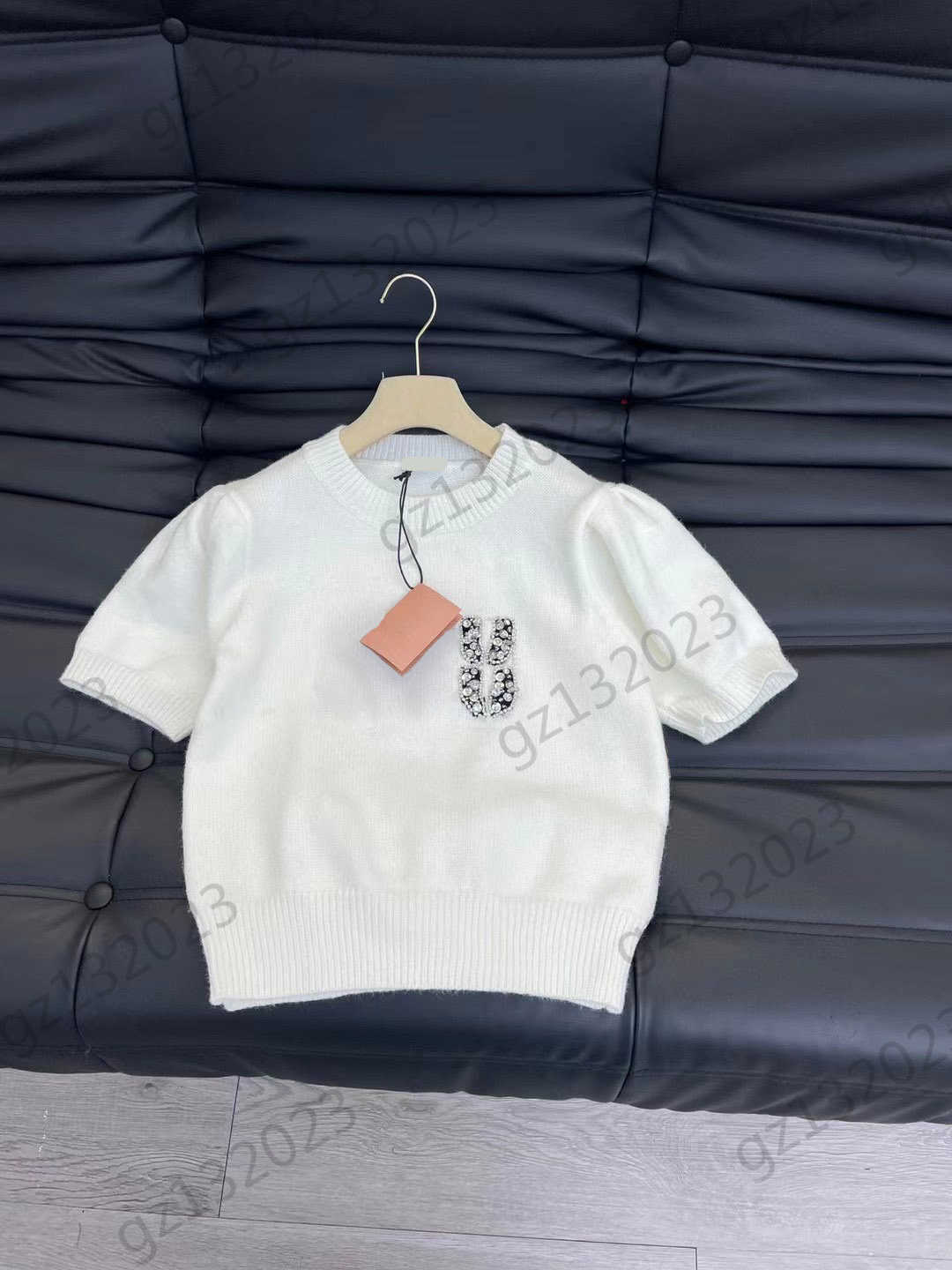 Womens Sweaters Chest Hot Drill Letter Decoration Bubble Short Sleeve Pullover Knitted Sweater Thread Round Neck Short Slim Knitwear Women Clothes 3