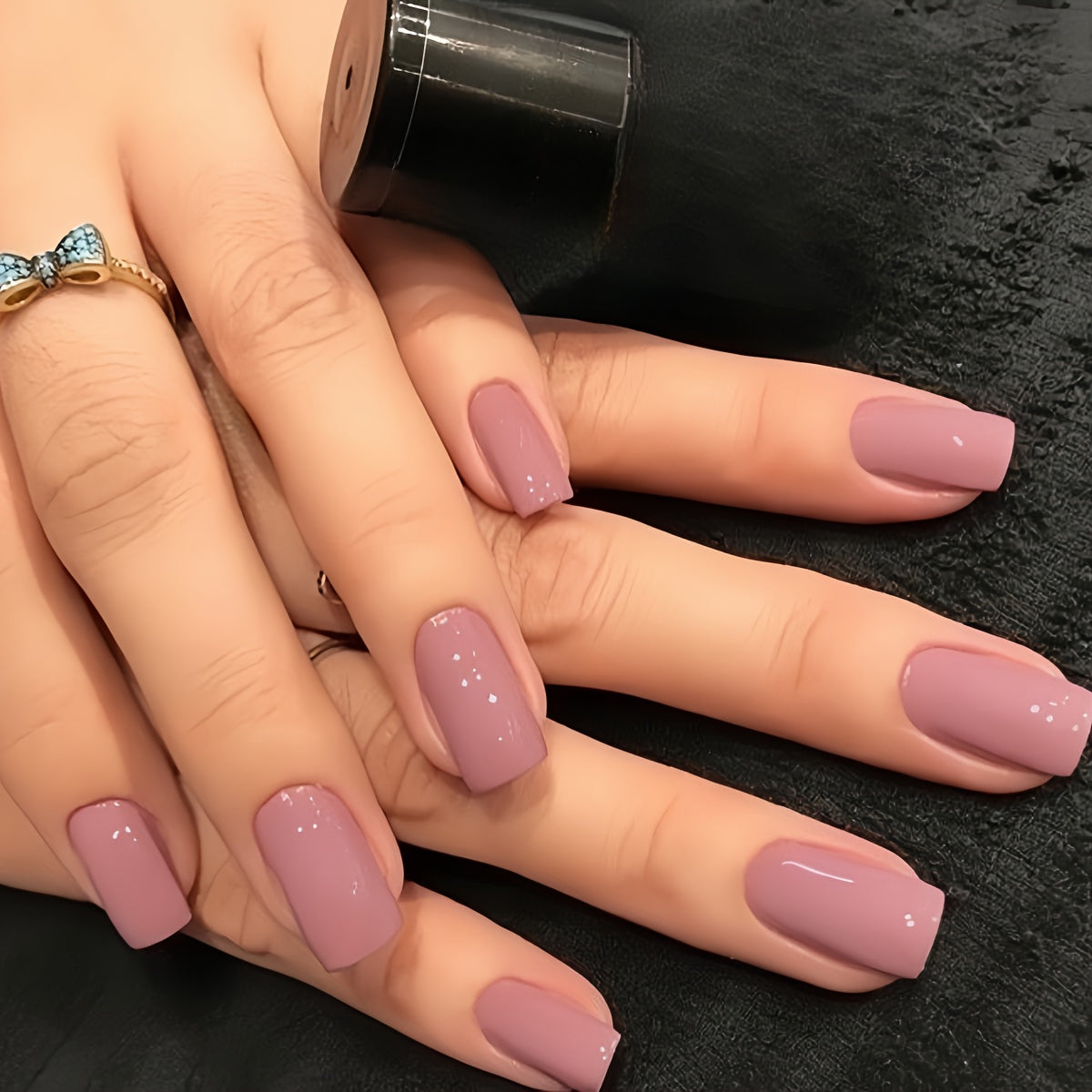 TEMU 24pcs Medium Square -on Nails – Glossy Finish, Easy To Apply & Reusable, Parties, Dance, And Casual Attire