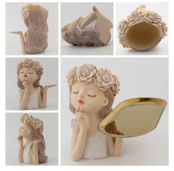 Figure Flower Pot Plant Head Sculpture Girl Planter Cartoon Statue Figurine Resin Creative Flowerpot Garden Humanoid Succulents 240816
