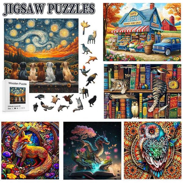 Adt Wooden Puzzle Library Cat Wooden Puzzle Unique Shapes Gifts For Cat Enthusiasts And Friends He Decor Z250117