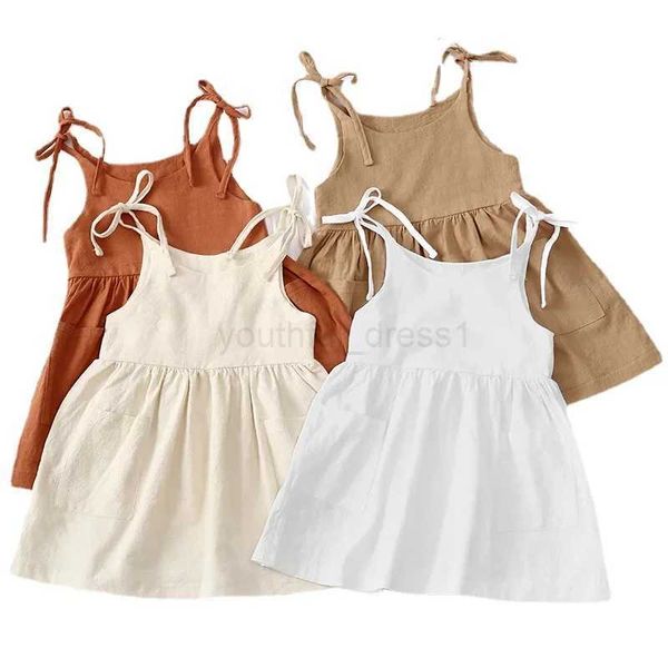 Summer Toddler Girl Dress Solid Cotton Sleeveless Children Dress Kids Sundress Slip Dress Fashion Girls ClothingM240722