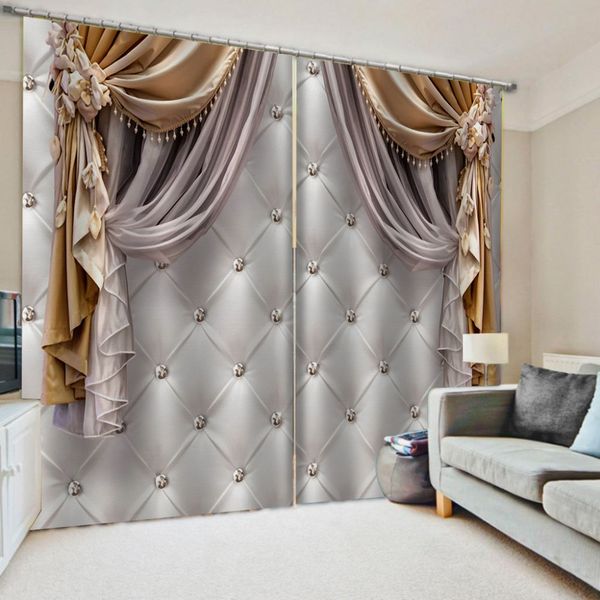 Morden Luxury Blackout 3D diamond Window Curtains For Living Room Drapes Cortinas Customized size
