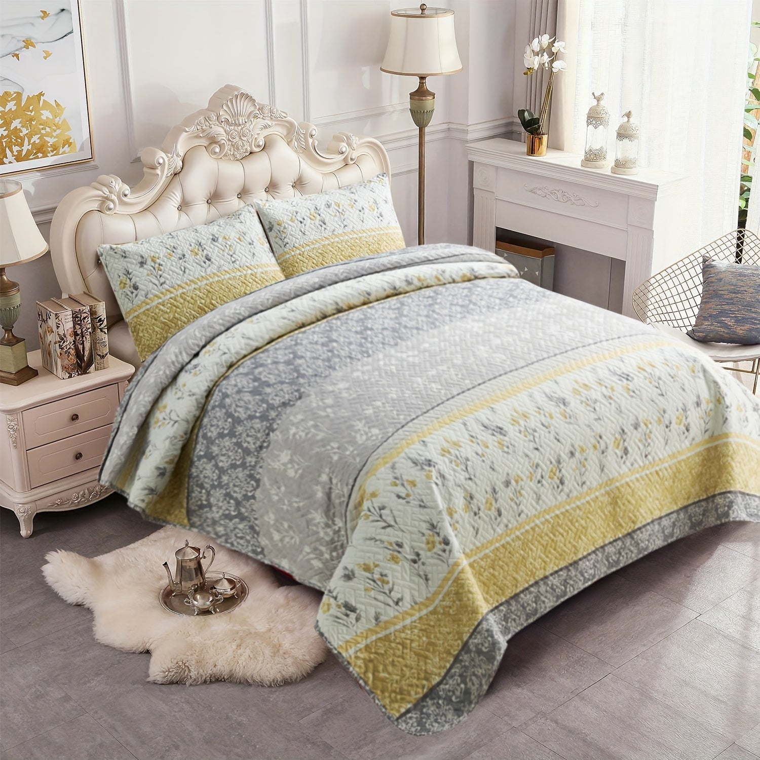 TEMU 3pcs Boho Floral Bedspread Set (1*bedspread + 2*pillowcase Without Filler), Soft Breathable And Comfortable Bedding Bedspread Coverlet Set