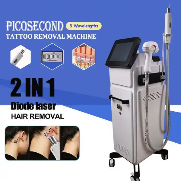 Professional 2 in 1 Painless Hair Removal Tattoo Washing Equipment Diode Laser 810nm Depilation Picosecond Acne Treatment Carbon Peeling Mac