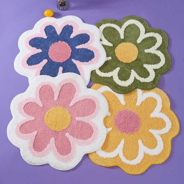 VIKAMA Simple Ins Flowers Imitation Cashmere Carpet Home Decoration Living Room Bedroom Non-Slip Mat Bathroom Absorbent Door Mat Y250210