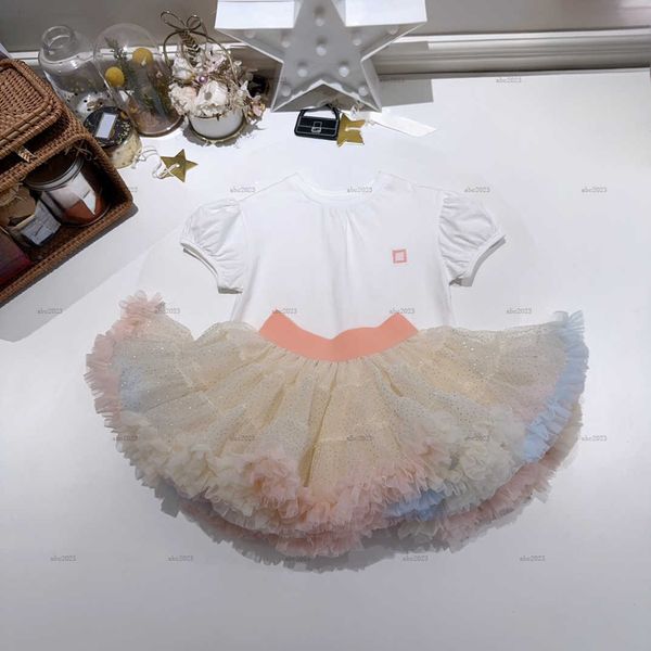 Classics girls dress summer Breathable lace t-shirt set baby skirt set kids designer clothes Short-sleeved and Colorful lace skirt