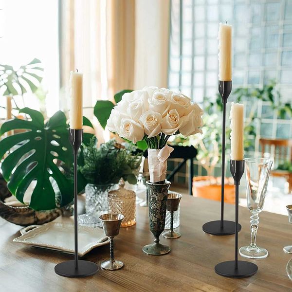 Set of 3 Taper Candle Holders Fits 3-4 inch Thick Candle Led Candles (Metal Candle Stand) Decorative For Wedding Dinning PartyC241029