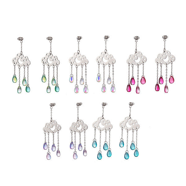 Longue chaîne avec perles de verre transparentes boucles d'oreilles pendantes