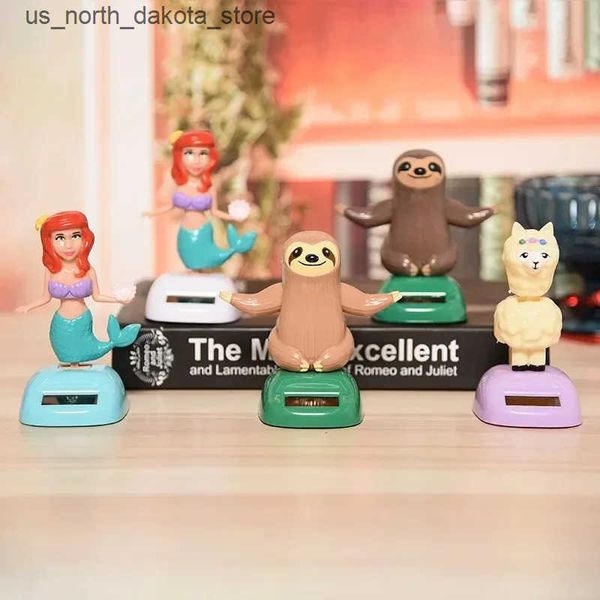 Decorative Objects Figurines Solar Energy Swing Alpaca Figurine Animal Doll Toy Car Decoration Auto Interior Dashboard Accessories J241202