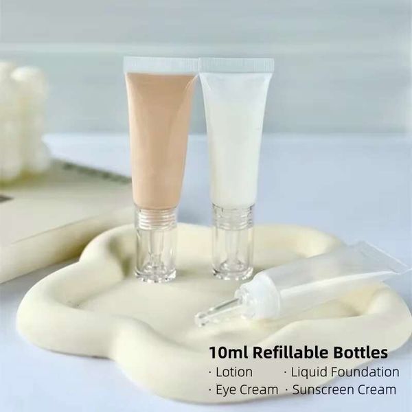 10Ml Cosmetic Soft Tubes Sunscreen Cream Lotion Liquid Foundation Refillable Bottles Hyaluronic Acid Dropper Empty Bottle