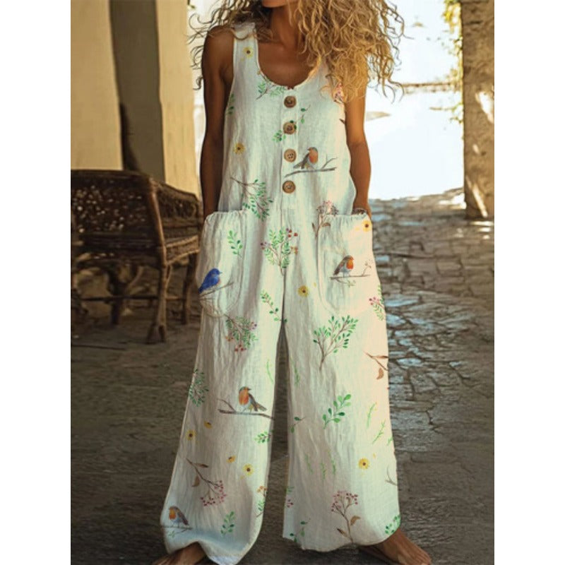 (837) 3D Digital Printing Women&#039;s Vest with Pockets Fashion Floral Jumpsuit