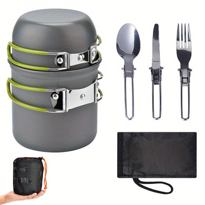TEMU 1pc - Double Pot Portable Camping Cooker With Tableware, Camping Cooker Backpack Pot Equipment, Outdoor Pot Set Suitable For Outdoor Camping And