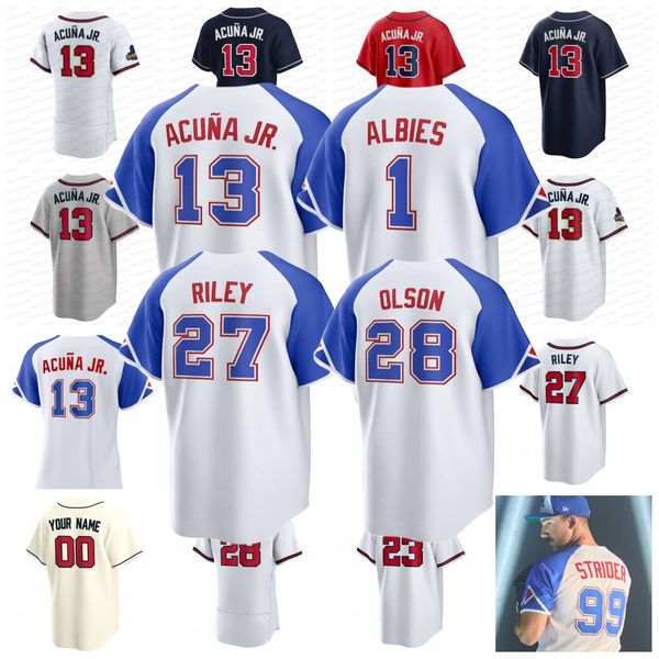 Ronald Acuna Jr. Jersey Austin Riley Matt Olson Ozzie Albies Michael Harris II Eddie Rosario Sean Murphy Spencer Strider Chipper Jones 2023