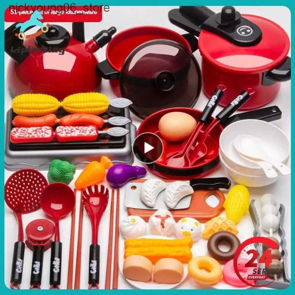 Kitchens Play Food Children Kitchen Toys Simulation Kitchen Fruit Food Cookware Pot Pan Kids Pretend Play Kitchen Set Toys For Doll Food Red