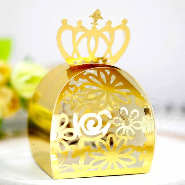 Gift Wrap 20-100pcs Baby Shower Laser Cut Crown Dragee Candy Paper Packaging Gift Box Chocolate Wedding Party Candy Box Wrapping Gift Bags 2