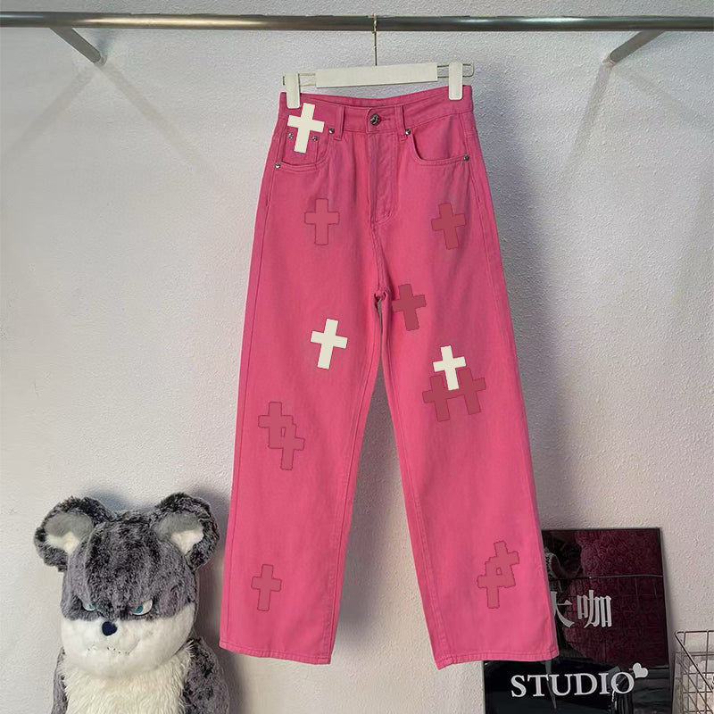 Designer New Women Jeans Y2K pocket Denim Cross colorful Best friend outfit loose Button Fashion Men Jeans Clothing S M L