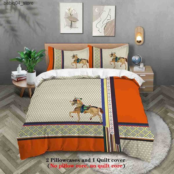 Bedding sets 3pcs luxury orange stitching digital printing skin-friendly breathable 1 quilt cover + 2 cases unfilled bedding set L240910