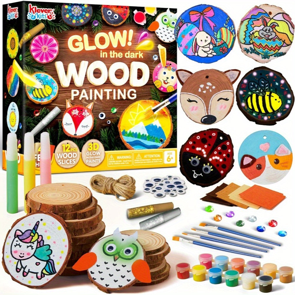 TEMU Wooden Painting Craft Kit For Kids, Glow In The Dark- Arts And Crafts For Kids Ages 6-12 Wood Slices With Art Activity Supplies, Wood Crafts For