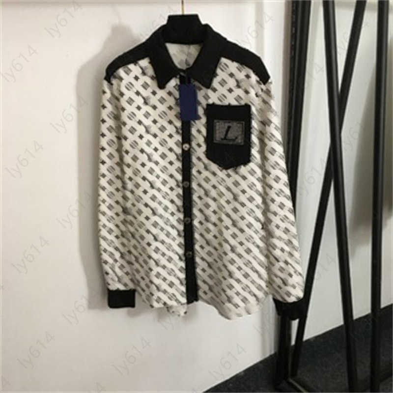 designer blouses women lapel button shirt tide brand tops Old Flower Logo Printed Drilling Colorblock Pocket Long Sleeve shirts womens clothing