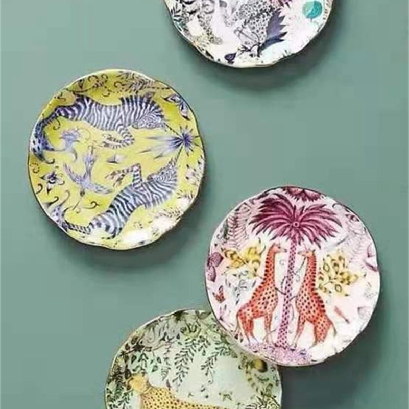 Anthropology Trinket Dish Forest Animal Hand-painted Tray for Home Decor Ceramic Plates Upscale el Placement cute platter 240810