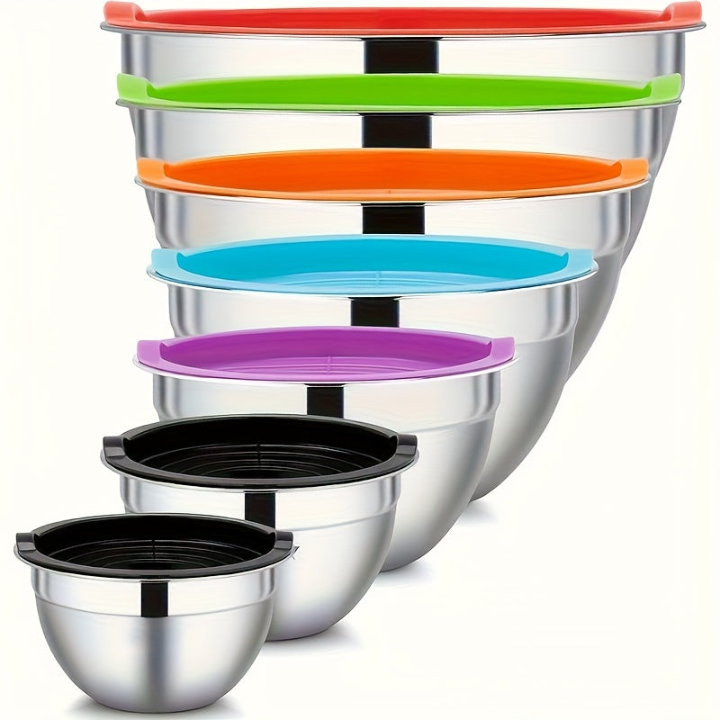 TEMU 7 Piece Mixing Bowls With Lids For Kitchen, Stainless Steel Mixing Bowls Set Ideal For Baking, Prepping, Cooking And Serving Food, Nesting Metal