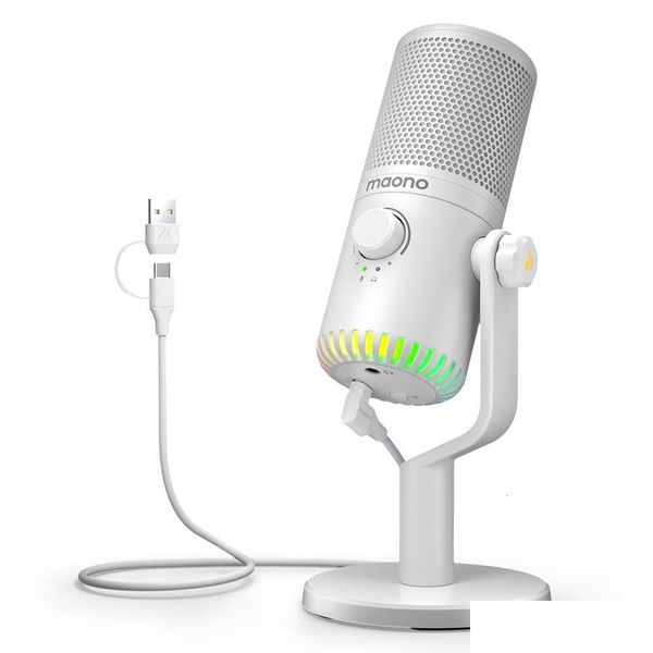 Maono Microphones Usbtypec Gaming Microphone For Phone Pc With Breath Light Zero Latency Monitoring Mic Podcasting Streaming Dm30 230 Dhn8D