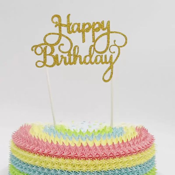 Festive Gold Silver Glitter Happy Birthday Party Cake toppers decoration for kids favors Baby Decor Supplies WLY935