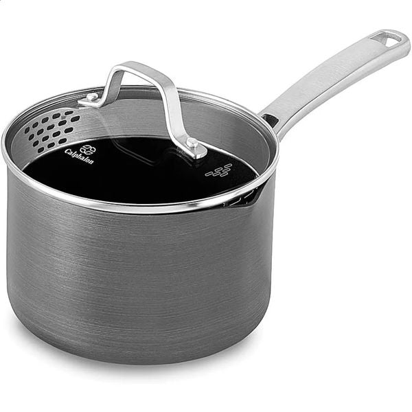 Classic non stick sauce dish with a lid of 25 quart grey double layered easy to release food and clean quickly 240813