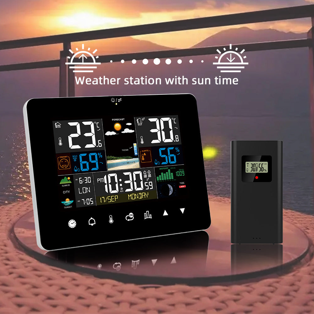 Weather Station with Touch Screen Wall Clock Temperature Humidity Meter Table Desk Clocks with Outdoor Sensor