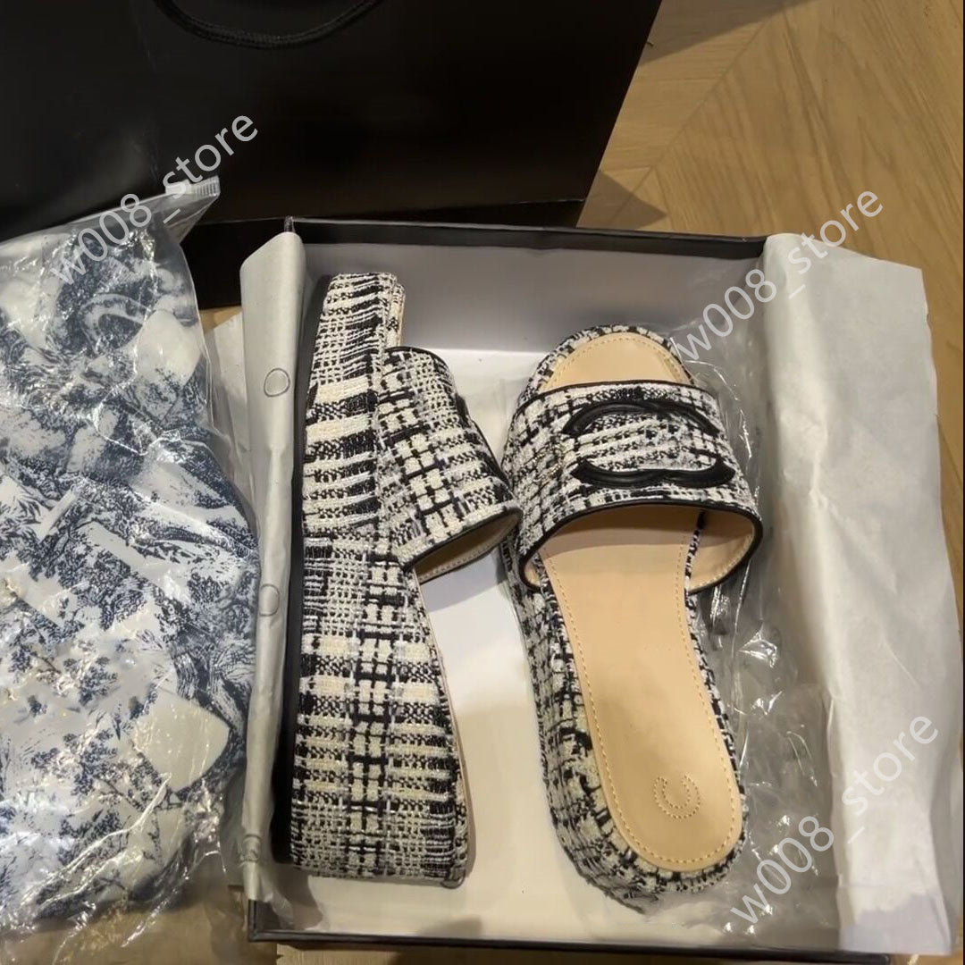 Paris catwalk design ladies summer high-heeled Slippers square Luxury designer brand sandals fashion party slide wedge slides