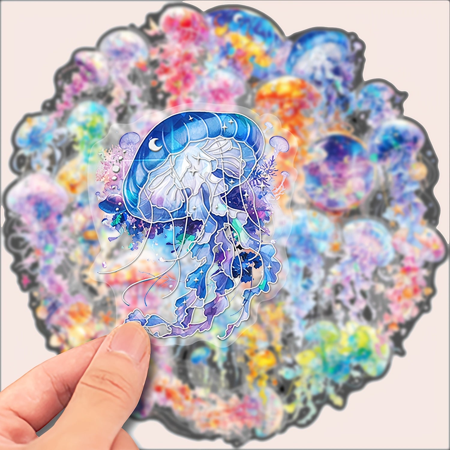TEMU 30pcs Pet Hot Stamping Silvery Surface Laser Laptop Decal Fantasy Jellyfish Transparent Graffiti Sticker Diy Decoration Mobile Phone Notebook
