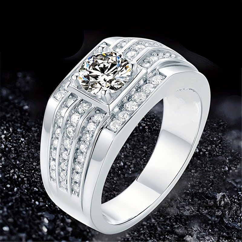 TEMU S925 Sterling Silvery Men' Row Ring - Stylish And Powerful Style - The For Casual Attire And Party - Valentine's Day Gift