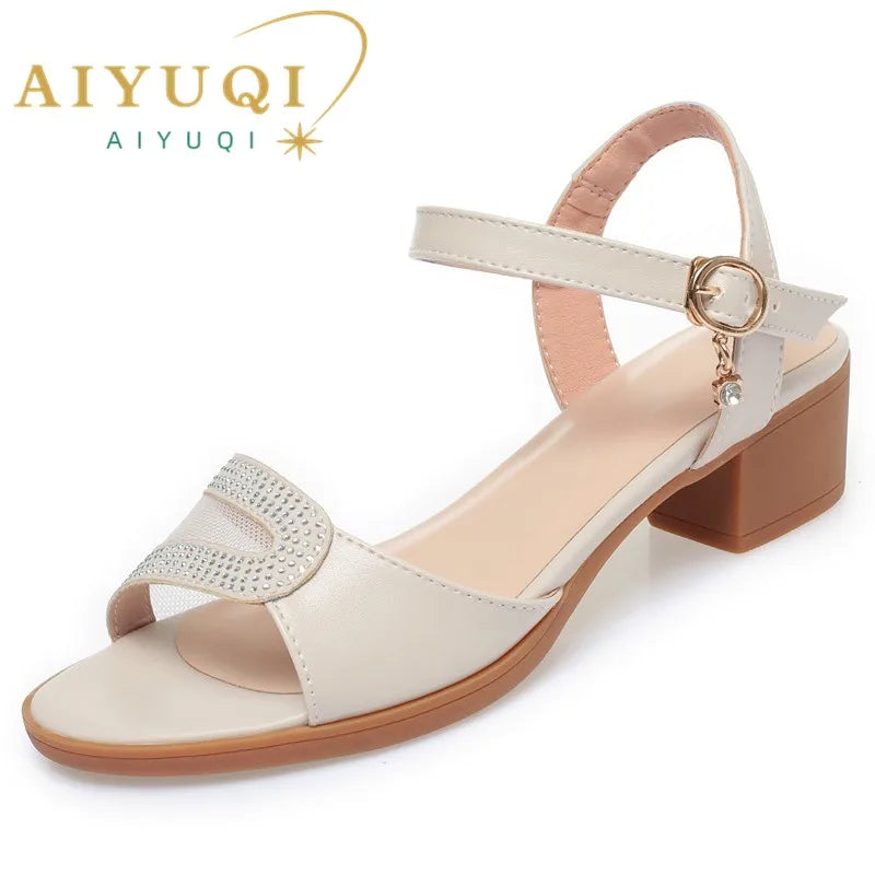 AIYUQI Women Sandals Summer Fashion Mid Heel Women Sandals Non Slip Large Size Casual Women Dress Sandals