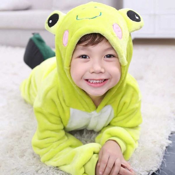 Animal Anime Green Frog Pajama For Children Boy Girl Onesie Kids Flannel Kigurumi Set Winter Family Sleepwear Costume Z241128