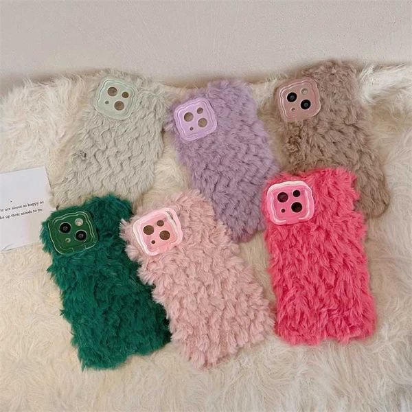 Autumn and Winter Color Plush Series with Bracket Cover Suitable for iPhone 16 15 14 13 12 Pro Max Plus Phone Case M241209