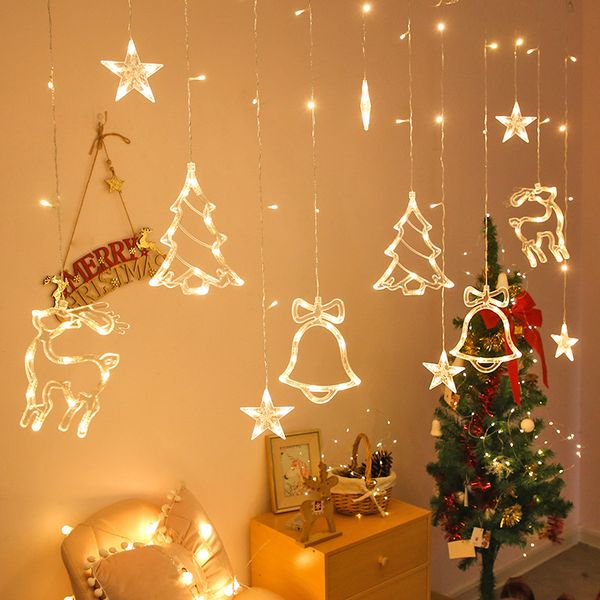 LED Deer Lighting Indoor Room Festival Romantic Scene Decoration Colorful Lights Christmas Triple Curtain Light 110V