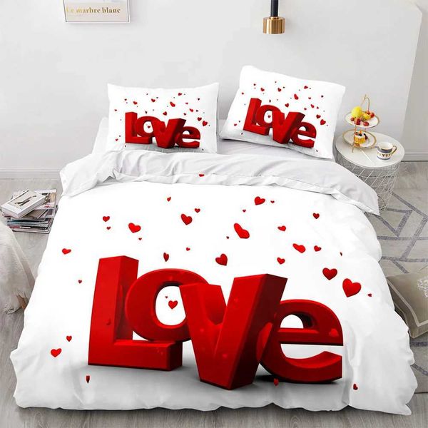 Love Duvet Cover Shaped Bedding Sets White Rance Polter Cforter Cover for Wen Men Boys Girls Teen King Size Y241231
