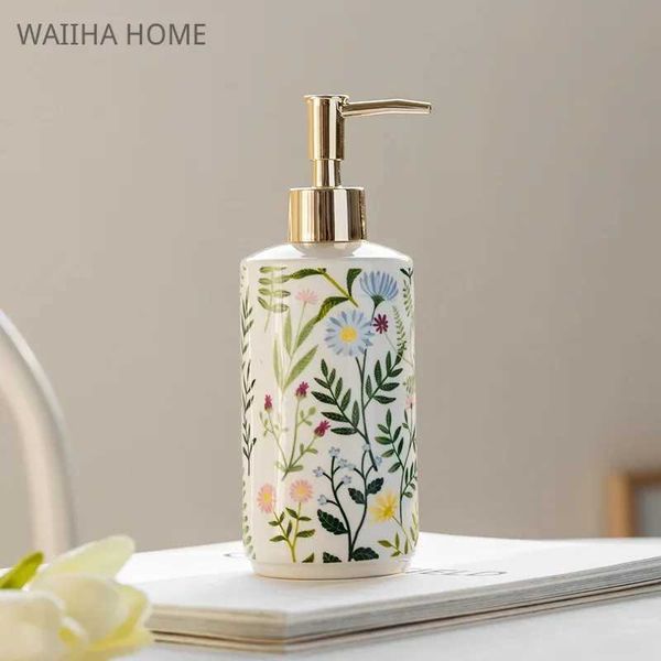 430ml Liquid Shampoo Ceramics Bottle Style Flower Pattern He Lotion Bottle Dispenser Hotel Bathroom Supplies Y250210