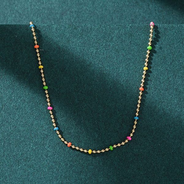 Collares de cadena de bolas de esmalte de colores de acero inoxidable 304 para mujer