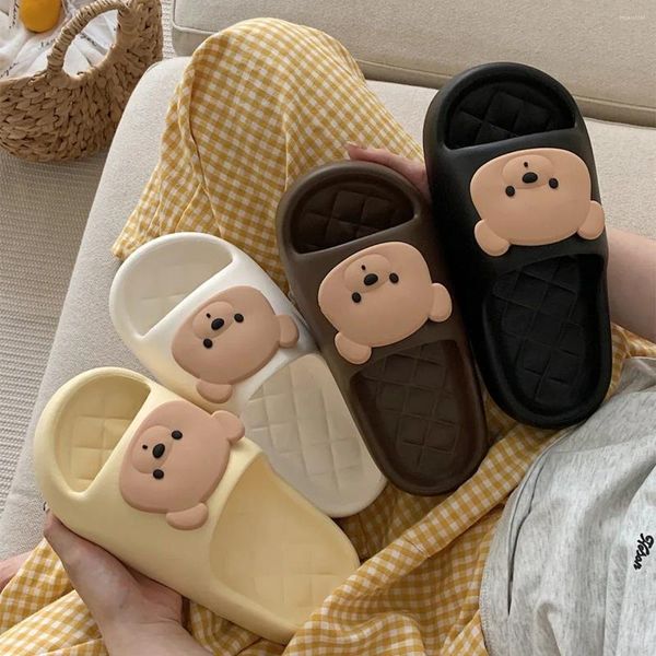 Slippers Cute Bear Design Thick Sole Women Slides Bathroom Beach Indoor Sandals Summer Couple Shoes