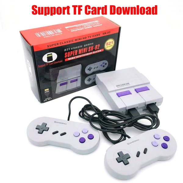 Super Mini SN-02 Retro Game Console With Dual Controllers Classic HD TV Out Home Video Gaming Players Built-in 821 8 Bit Support TF Card Dow